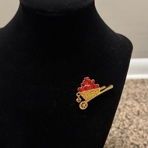 Gold and Red Heart Wheelbarrow Brooch
